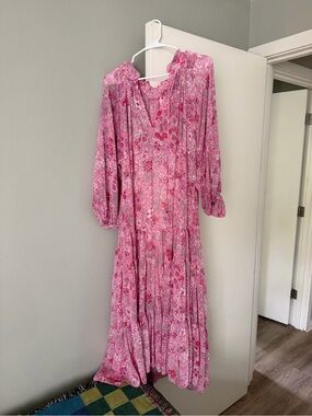 Pink Floral Long Sleeve Maxi Dress